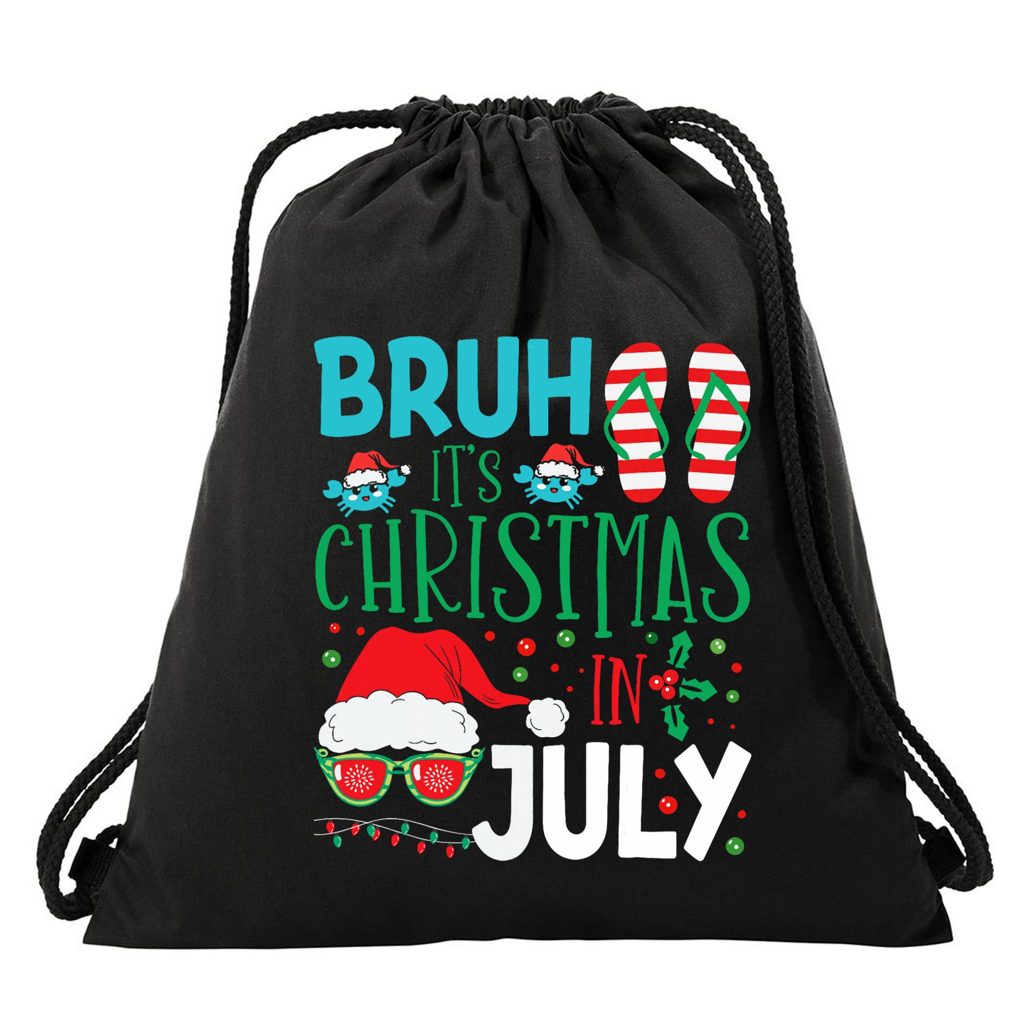 Christmas In July Bruh Summer Santa Drawstring Bag