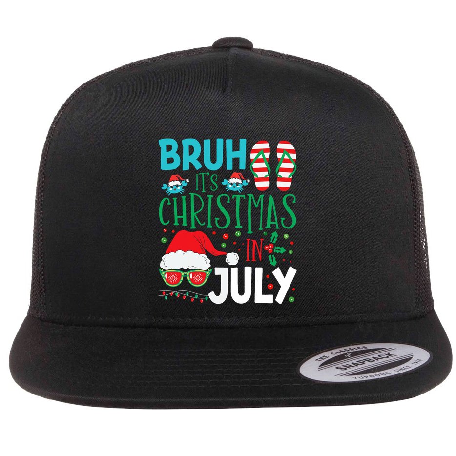 Christmas In July Bruh Summer Santa Flat Bill Trucker Hat