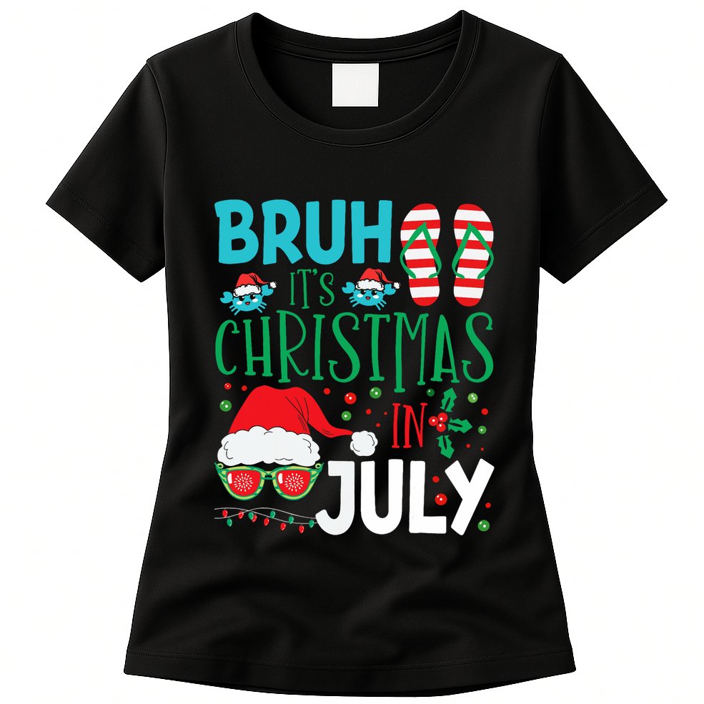 Christmas In July Bruh Summer Santa Womens T-Shirt