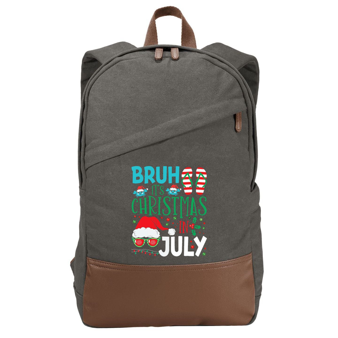 Christmas In July Bruh Summer Santa Cotton Canvas Backpack