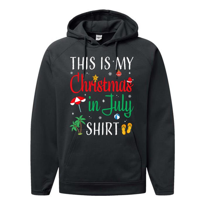 Christmas In July Santa Hat Summer Beach Vacation Xmas Performance Fleece Hoodie