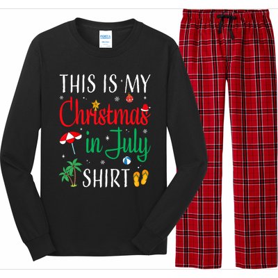 Christmas In July Santa Hat Summer Beach Vacation Xmas Long Sleeve Pajama Set