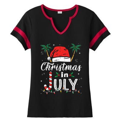 Christmas In July Santa Hat Funny Xmas Ladies Halftime Notch Neck Tee