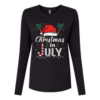 Christmas In July Santa Hat Funny Xmas Womens Cotton Relaxed Long Sleeve T-Shirt