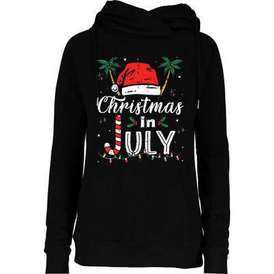 Christmas In July Santa Hat Funny Xmas Womens Funnel Neck Pullover Hood