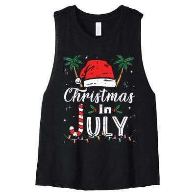 Christmas In July Santa Hat Funny Xmas Women's Racerback Cropped Tank