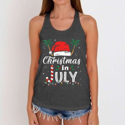 Christmas In July Santa Hat Funny Xmas Women's Knotted Racerback Tank