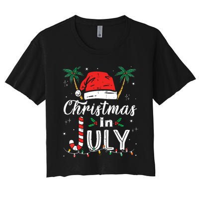 Christmas In July Santa Hat Funny Xmas Women's Crop Top Tee