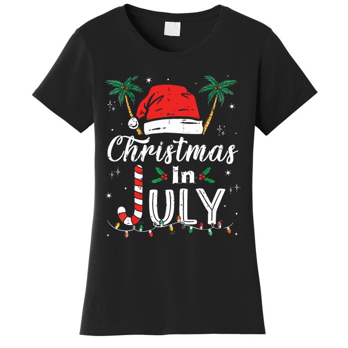 Christmas In July Santa Hat Funny Xmas Women's T-Shirt