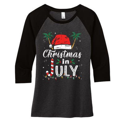 Christmas In July Santa Hat Funny Xmas Women's Tri-Blend 3/4-Sleeve Raglan Shirt