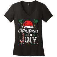 Christmas In July Santa Hat Funny Xmas Women's V-Neck T-Shirt