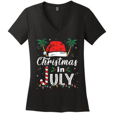 Christmas In July Santa Hat Funny Xmas Women's V-Neck T-Shirt