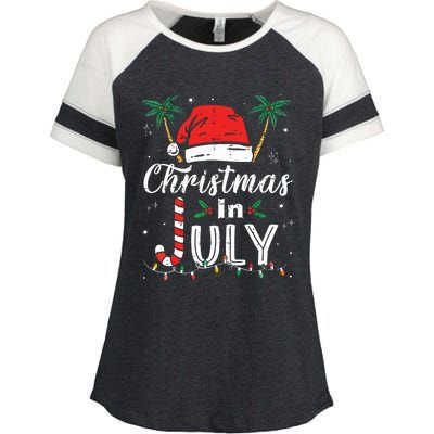 Christmas In July Santa Hat Funny Xmas Enza Ladies Jersey Colorblock Tee