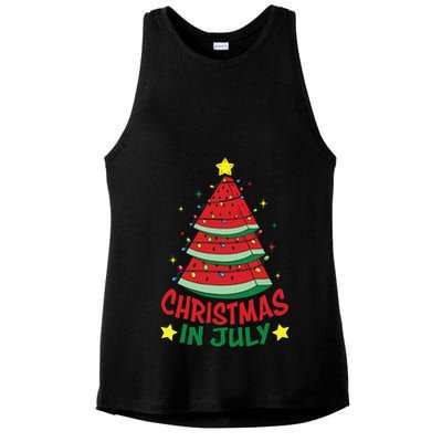 Christmas In July Watermelon Xmas Tree Summer Ladies PosiCharge Tri-Blend Wicking Tank