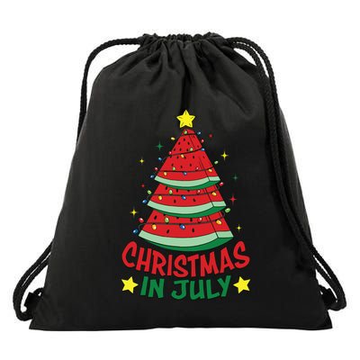 Christmas In July Watermelon Xmas Tree Summer Drawstring Bag