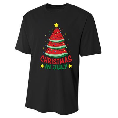 Christmas In July Watermelon Xmas Tree Summer Performance Sprint T-Shirt