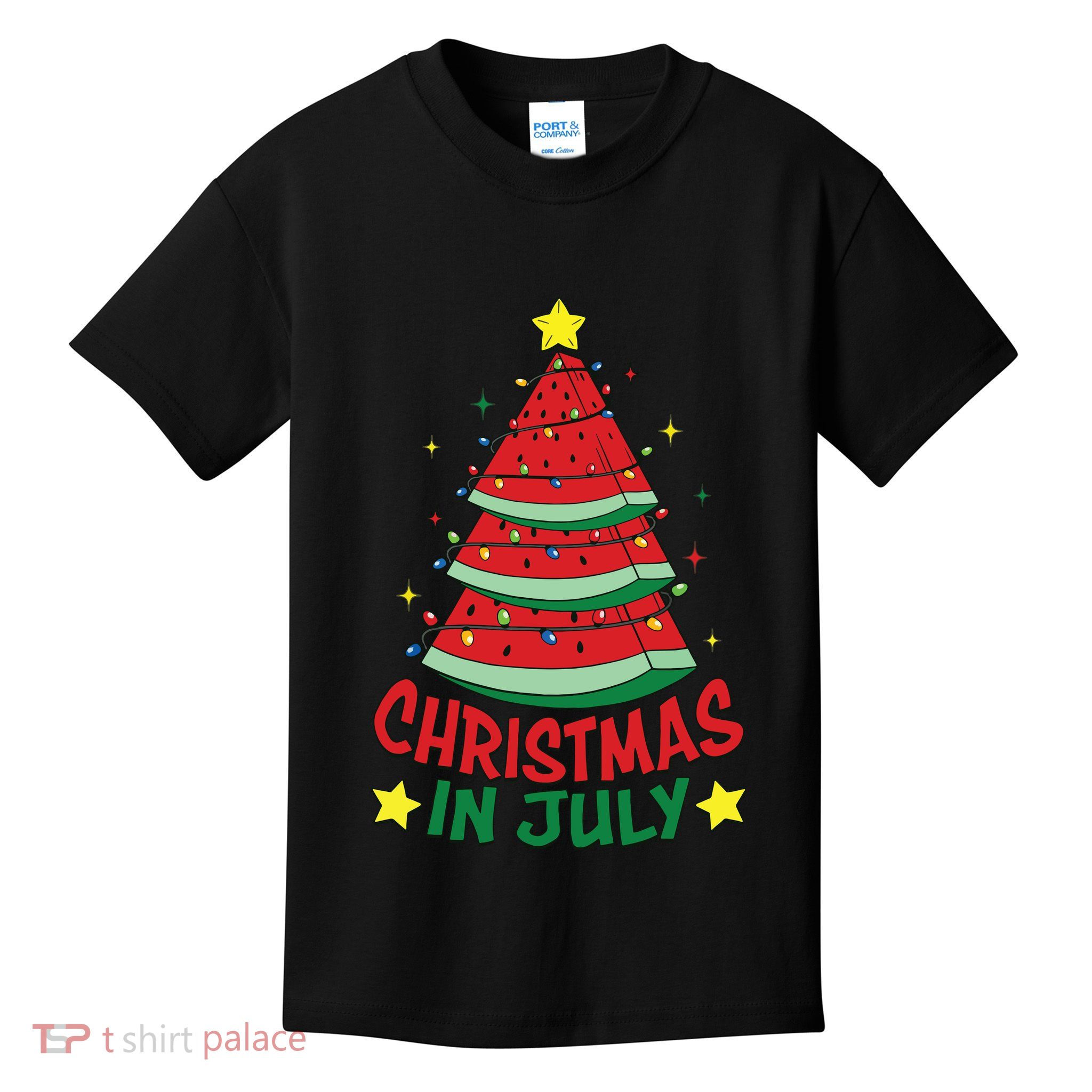 Christmas In July Watermelon Xmas Tree Summer Kids T-Shirt