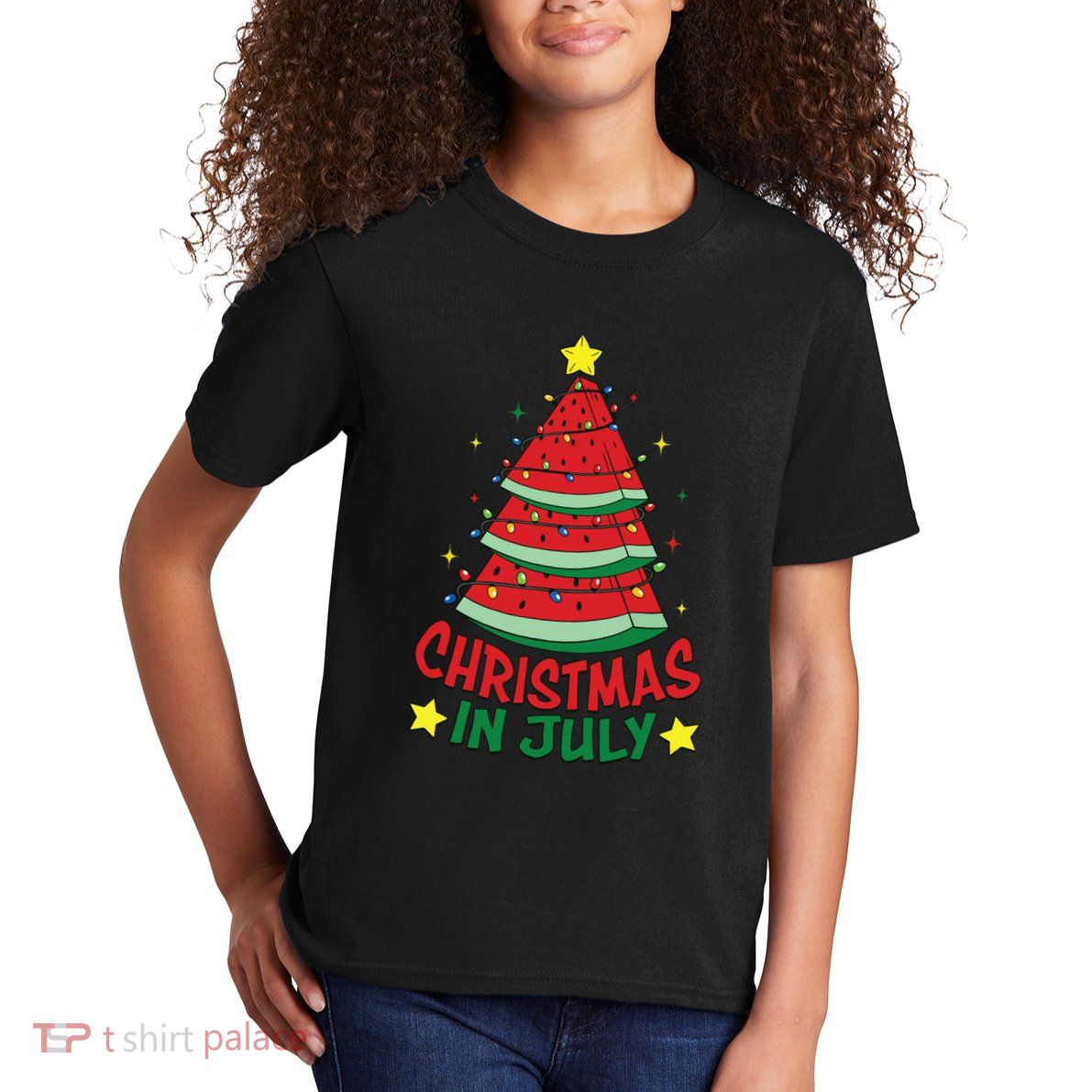 Christmas In July Watermelon Xmas Tree Summer Kids T-Shirt