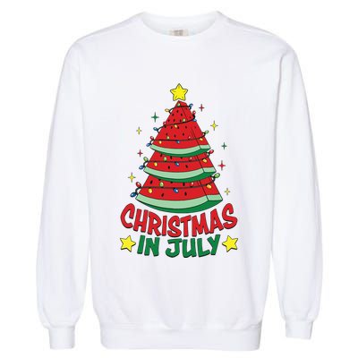Christmas In July Watermelon Xmas Tree Summer Garment-Dyed Sweatshirt