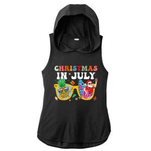 Christmas In July Santa Sunglasses Summer Beach Funny Xmas Ladies PosiCharge Tri-Blend Wicking Draft Hoodie Tank