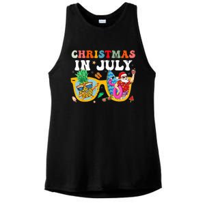 Christmas In July Santa Sunglasses Summer Beach Funny Xmas Ladies PosiCharge Tri-Blend Wicking Tank