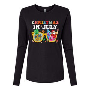 Christmas In July Santa Sunglasses Summer Beach Funny Xmas Womens Cotton Relaxed Long Sleeve T-Shirt