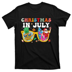 Christmas In July Santa Sunglasses Summer Beach Funny Xmas T-Shirt