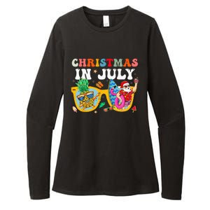 Christmas In July Santa Sunglasses Summer Beach Funny Xmas Womens CVC Long Sleeve Shirt