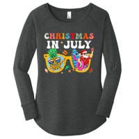 Christmas In July Santa Sunglasses Summer Beach Funny Xmas Women's Perfect Tri Tunic Long Sleeve Shirt