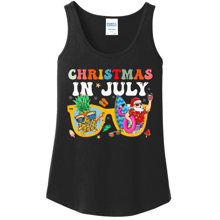 Christmas In July Santa Sunglasses Summer Beach Funny Xmas Ladies Essential Tank