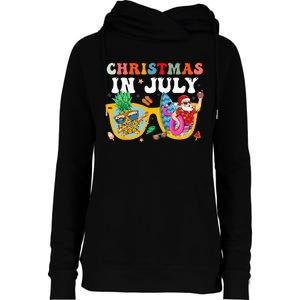 Christmas In July Santa Sunglasses Summer Beach Funny Xmas Womens Funnel Neck Pullover Hood