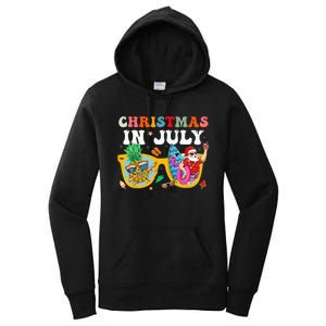 Christmas In July Santa Sunglasses Summer Beach Funny Xmas Women's Pullover Hoodie