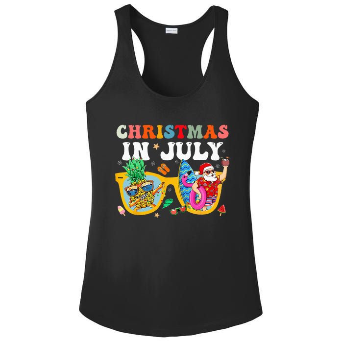 Christmas In July Santa Sunglasses Summer Beach Funny Xmas Ladies PosiCharge Competitor Racerback Tank