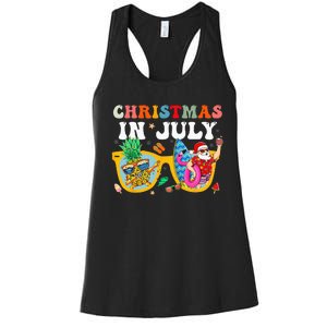 Christmas In July Santa Sunglasses Summer Beach Funny Xmas Women's Racerback Tank