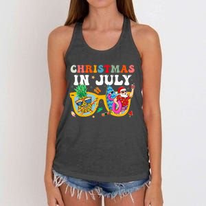 Christmas In July Santa Sunglasses Summer Beach Funny Xmas Women's Knotted Racerback Tank