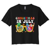 Christmas In July Santa Sunglasses Summer Beach Funny Xmas Women's Crop Top Tee