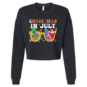 Christmas In July Santa Sunglasses Summer Beach Funny Xmas Cropped Pullover Crew