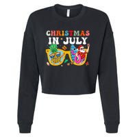 Christmas In July Santa Sunglasses Summer Beach Funny Xmas Cropped Pullover Crew