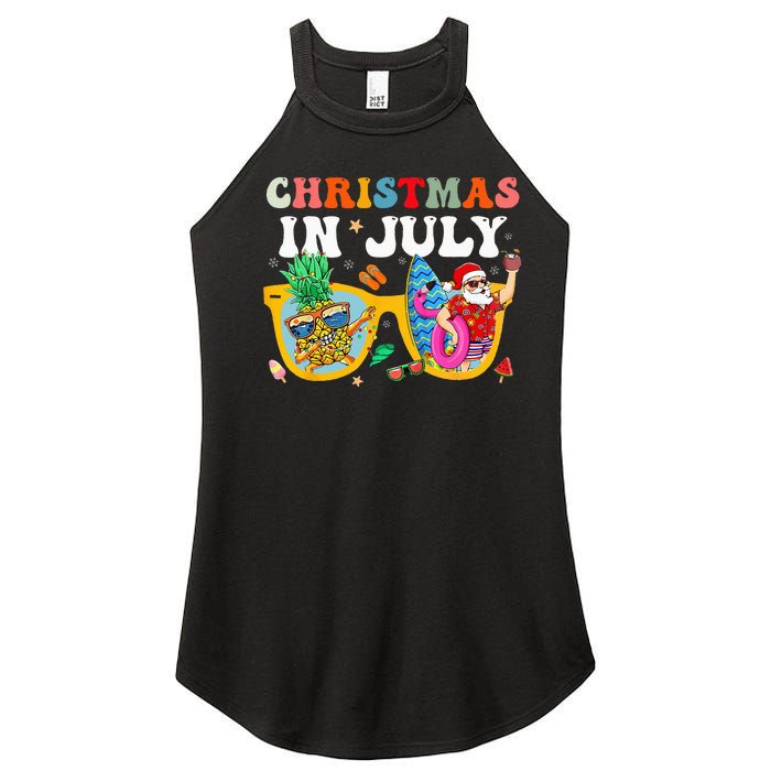 Christmas In July Santa Sunglasses Summer Beach Funny Xmas Women's Perfect Tri Rocker Tank