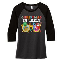 Christmas In July Santa Sunglasses Summer Beach Funny Xmas Women's Tri-Blend 3/4-Sleeve Raglan Shirt