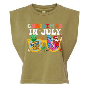 Christmas In July Santa Sunglasses Summer Beach Funny Xmas Garment-Dyed Women's Muscle Tee