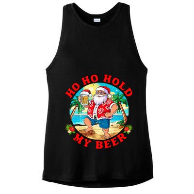 Christmas In July Summer Santa Sunglasses Ho Ho Hold My Beer Ladies PosiCharge Tri-Blend Wicking Tank