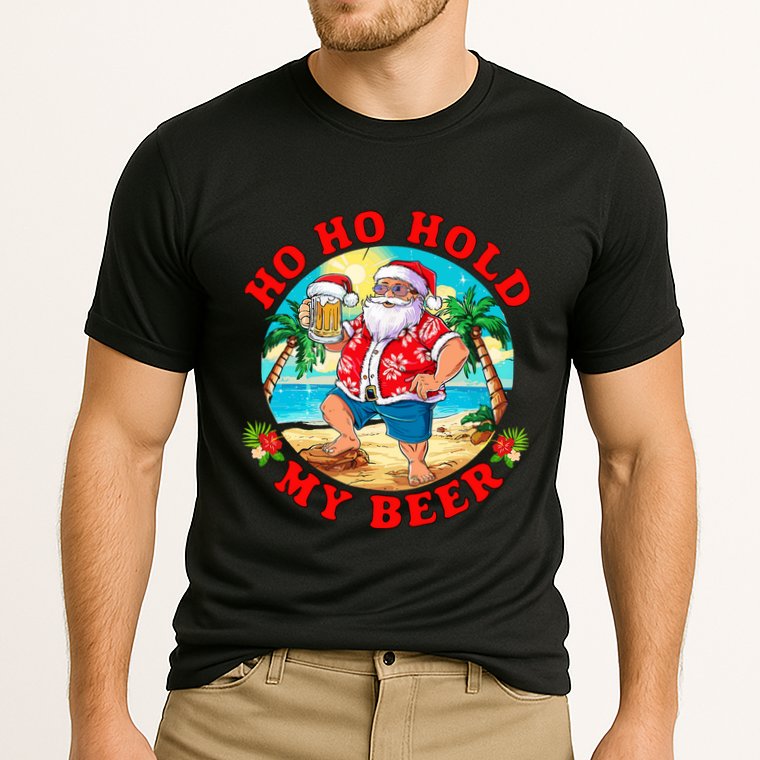 Christmas In July Summer Santa Sunglasses Ho Ho Hold My Beer Cooling Performance Crew T-Shirt
