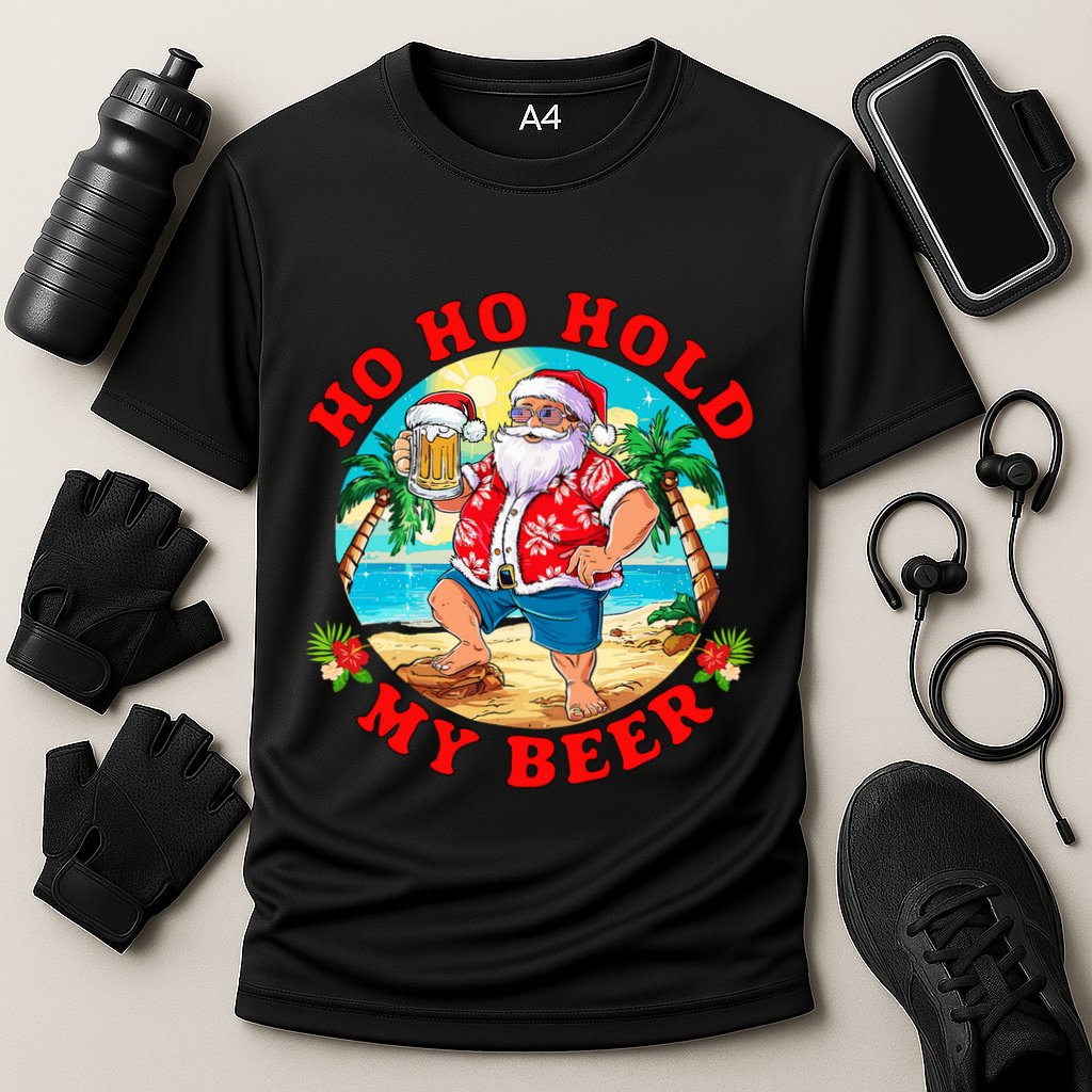 Christmas In July Summer Santa Sunglasses Ho Ho Hold My Beer Cooling Performance Crew T-Shirt