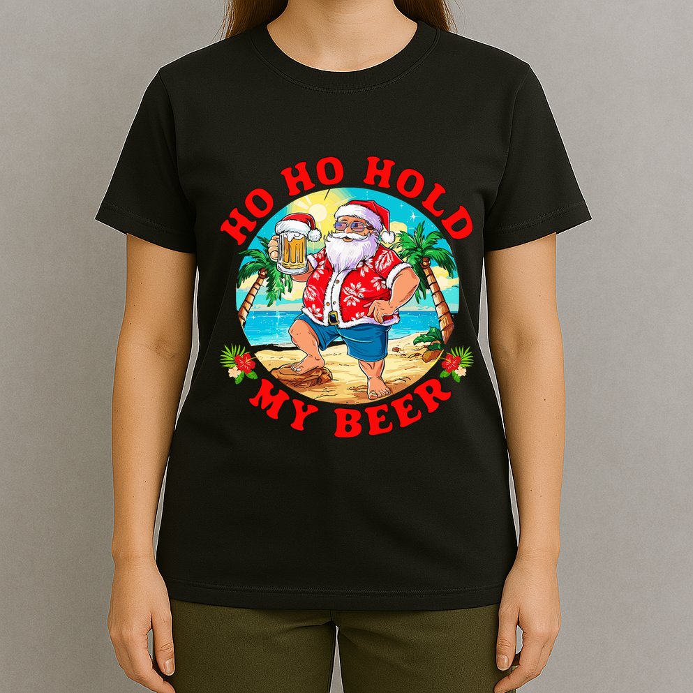 Christmas In July Summer Santa Sunglasses Ho Ho Hold My Beer T-Shirt