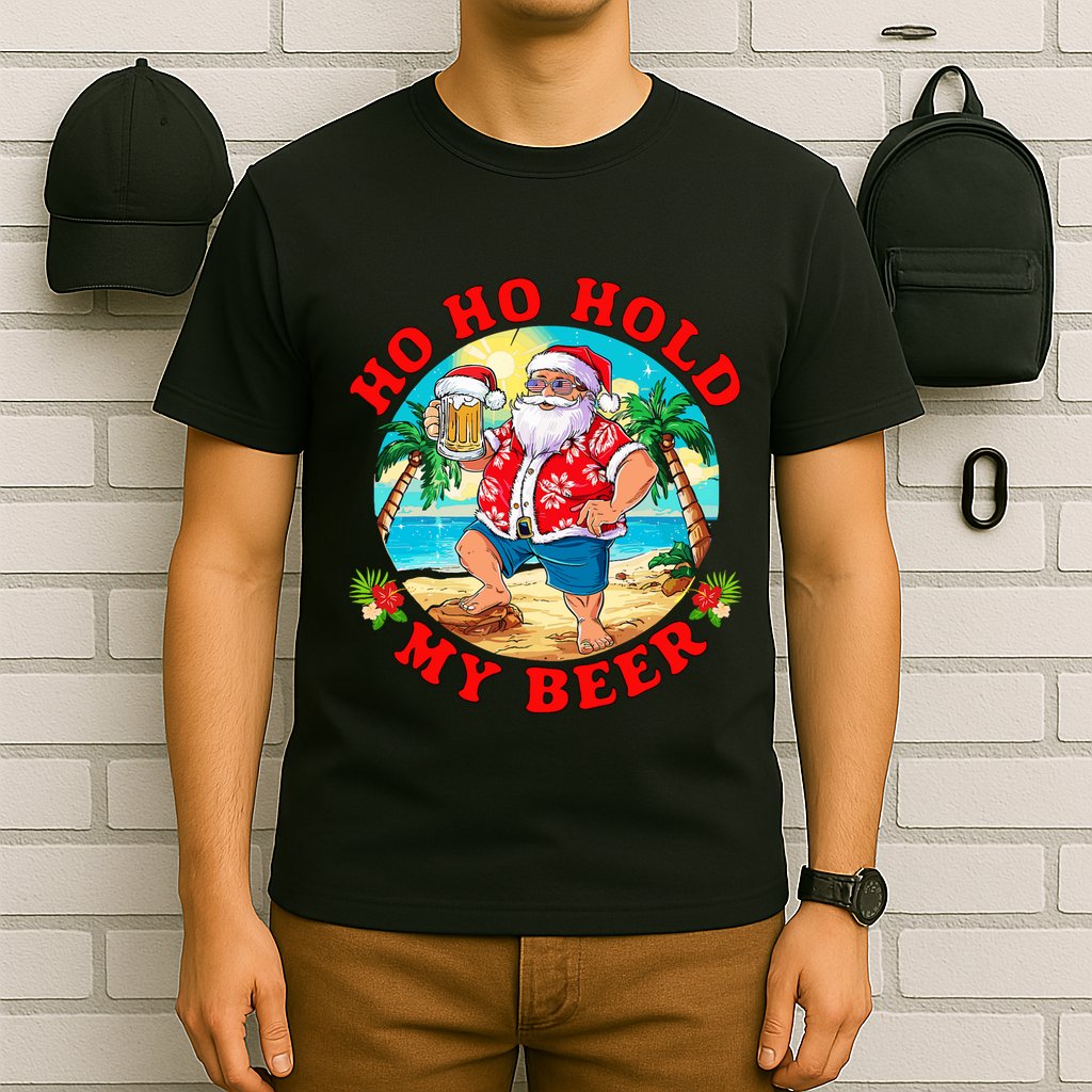 Christmas In July Summer Santa Sunglasses Ho Ho Hold My Beer T-Shirt