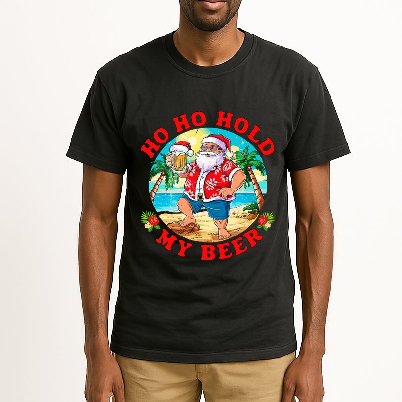 Christmas In July Summer Santa Sunglasses Ho Ho Hold My Beer Tall T-Shirt