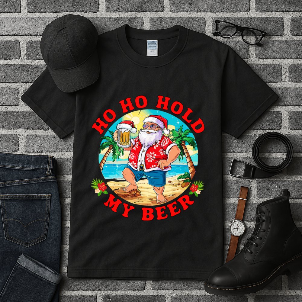 Christmas In July Summer Santa Sunglasses Ho Ho Hold My Beer Tall T-Shirt