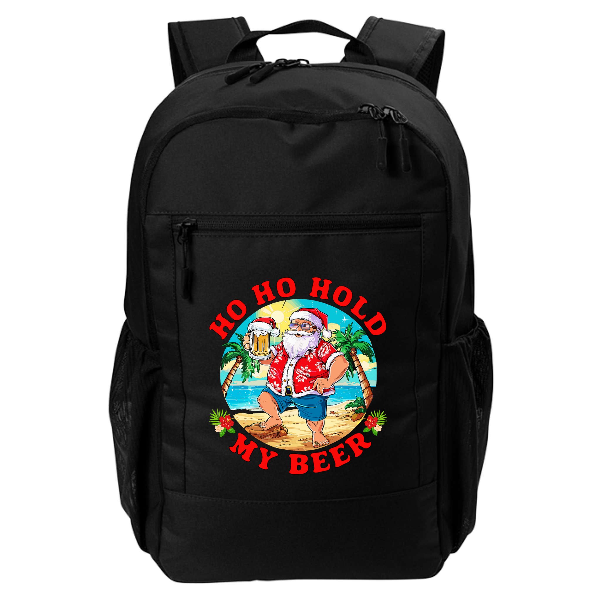 Christmas In July Summer Santa Sunglasses Ho Ho Hold My Beer Backpack