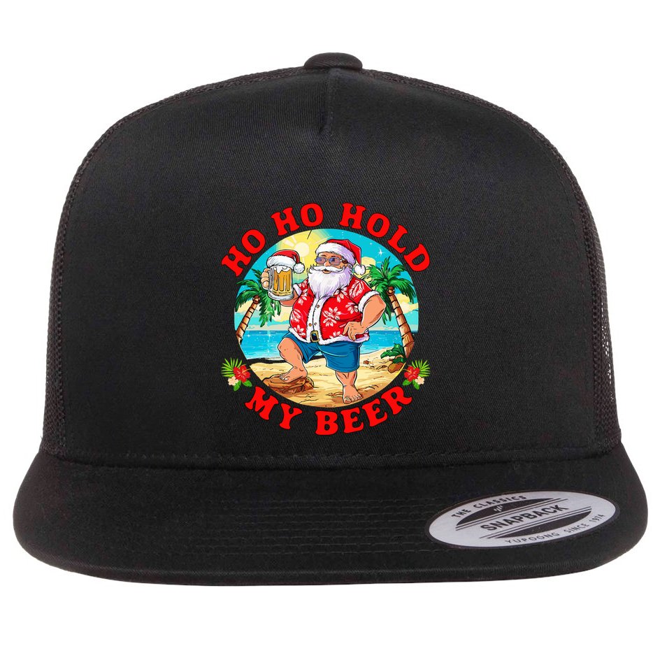 Christmas In July Summer Santa Sunglasses Ho Ho Hold My Beer Flat Bill Trucker Hat